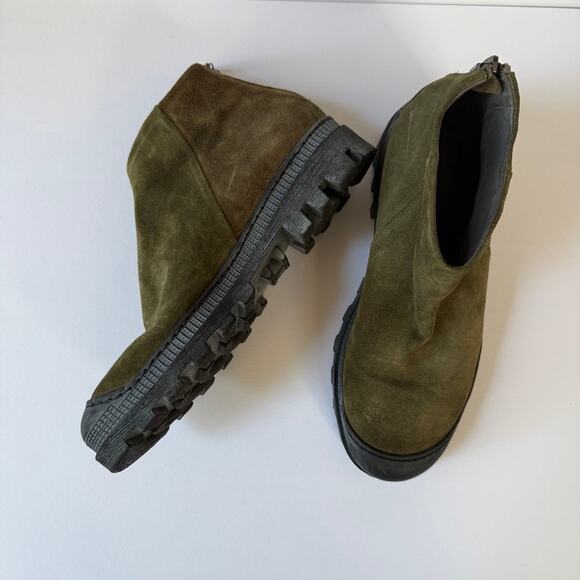 LOFINA Green Suede Lug Sole Zip Ankle Boots 6470 Euro 38 US 7.5 Italian - Picture 3 of 15